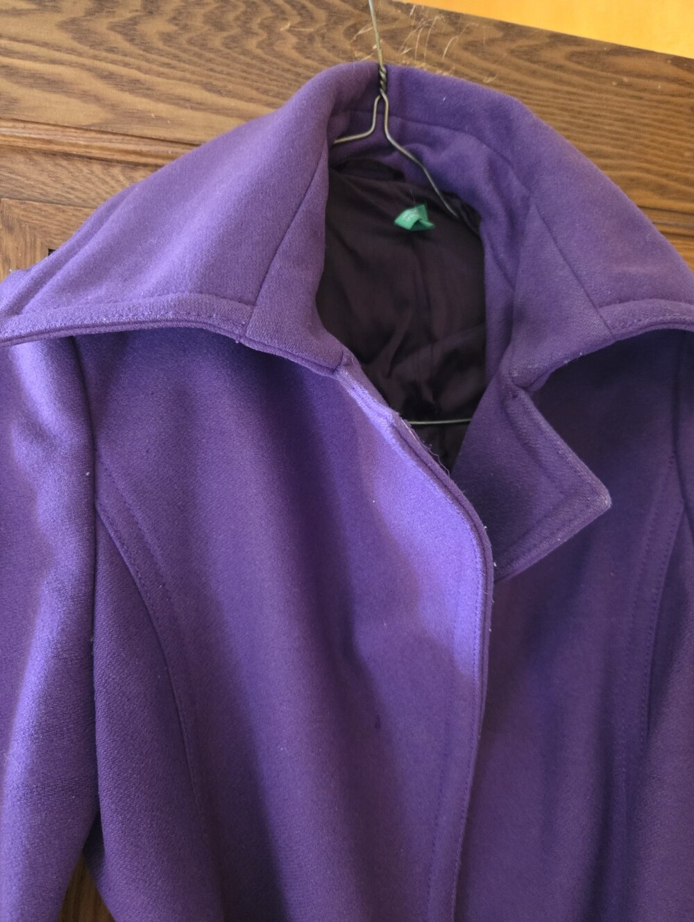 Benneton Purple Wool Winter Collated Overcoat Peacoat Small
